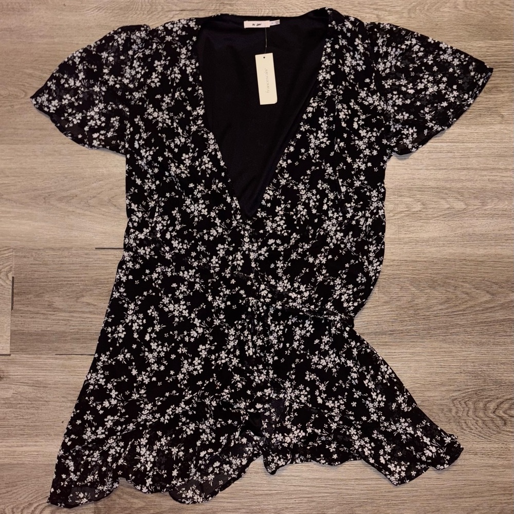 Francesca's Black Floral Mini Wrap Dress - Picture 3 of 3